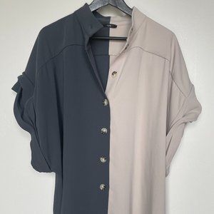 Ruti Colorblock Charcoal/Cream Oversized Blouse, Size L/XL